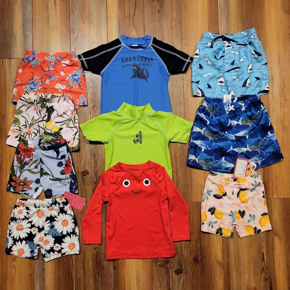 Boys 2T Swim Lot - 10 Pieces Toddler Spring Summer Swimsuits and Rash Guards